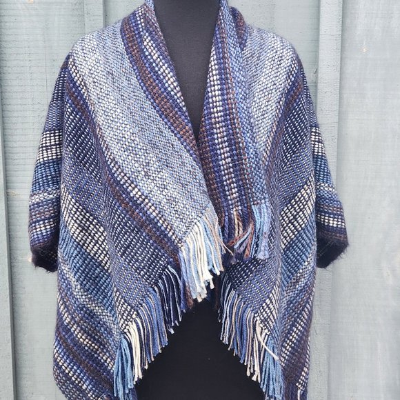 Hand Woven Shawl Wrap With Armholes Shades of Blue - Picture 1 of 6